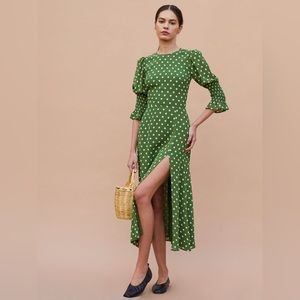 Reformation Carolena Dress Green Polka Dot 6